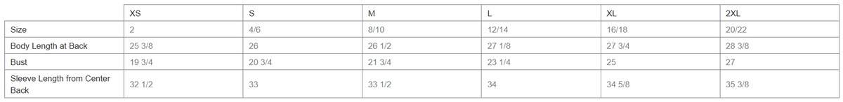 Size chart